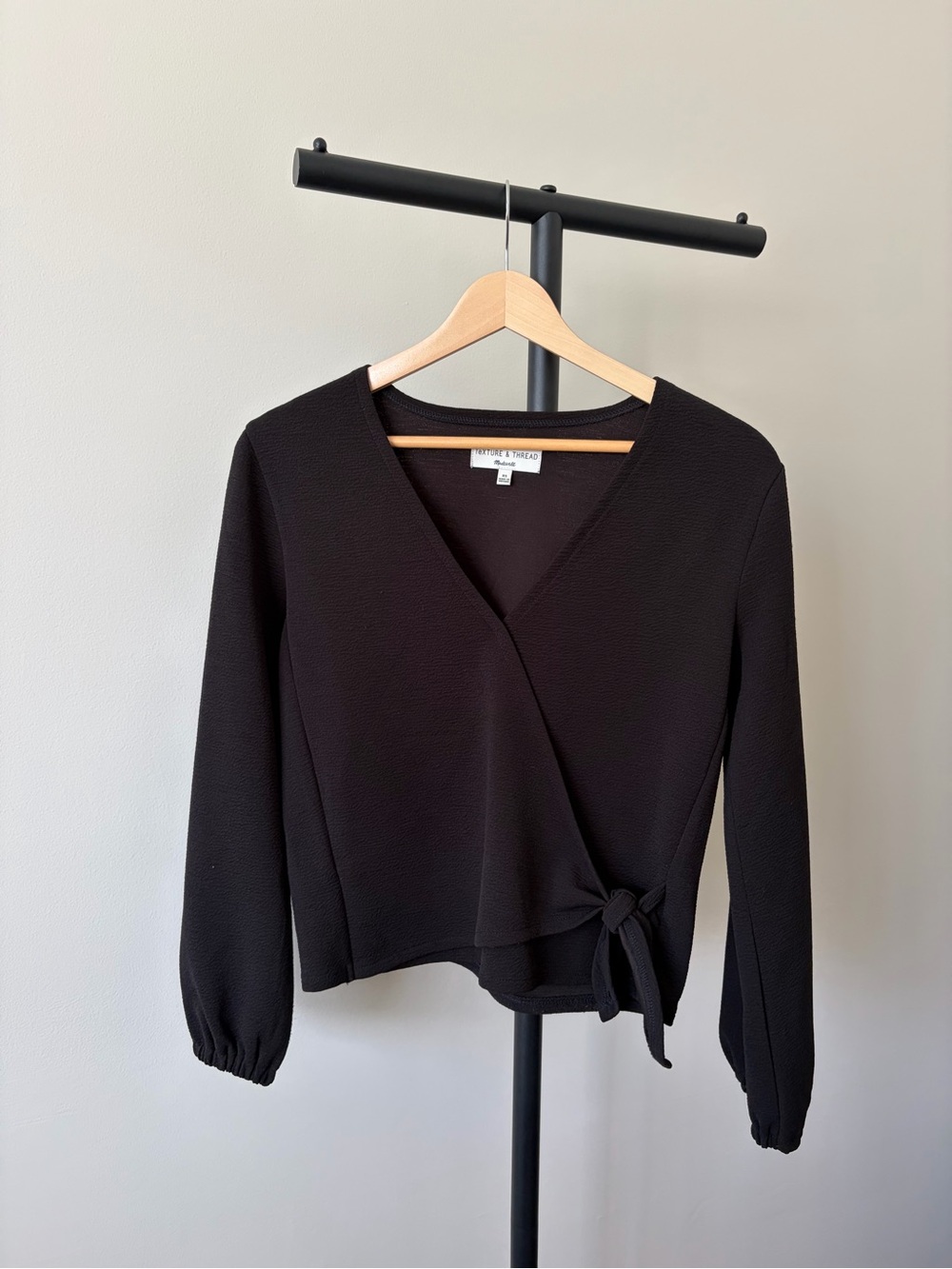 Madewell Black Long-Sleeve Wrap Blouse with Side Tie